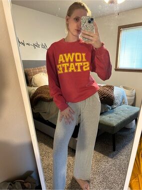 Red Iowa State Crewneck Sweatshirt with Yellow Logo